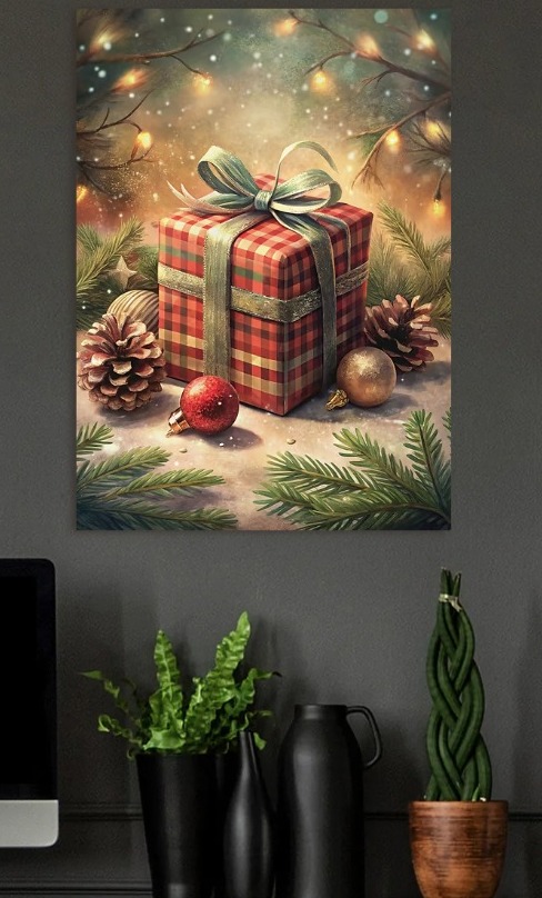 Festive Christmas Gift Still Life — metal poster wall art by Lineer
